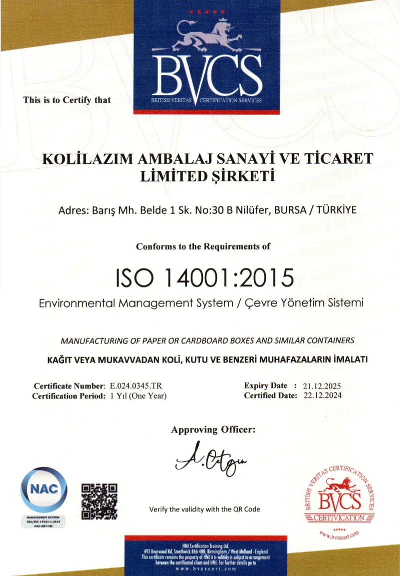ISO 14001:2015 belgesi
