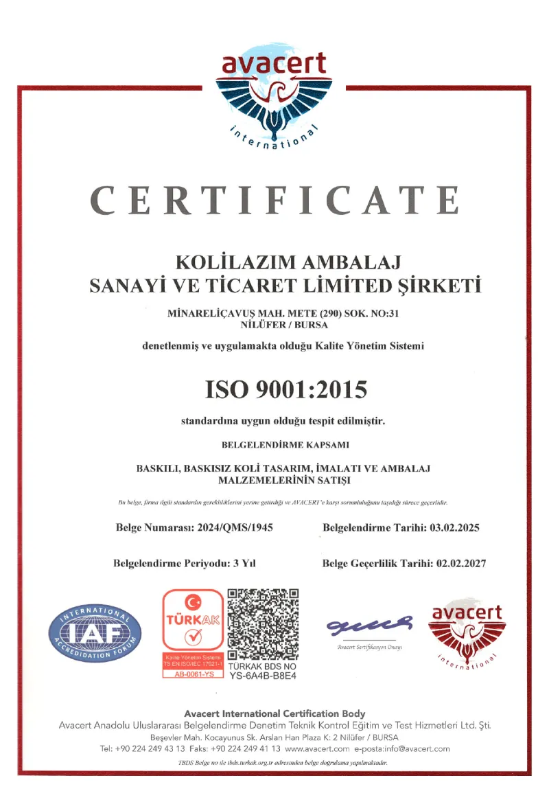 ISO 9001:2015 belgesi